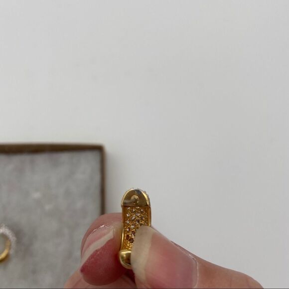 Gold and pavé half hoop post earrings - Picture 7 of 9